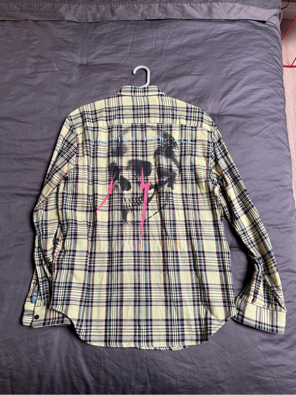 John Varvatos Plaid Long-Sleeve Cotton Shirt with Graphic Back - Yellow/Black